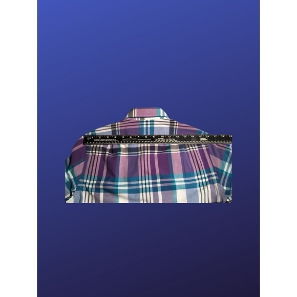 J. CREW Summer Plaid Shirt, 100% Cotton, WHITE/AQUA/PURPLE/BLACK, Size XS, NWOT - Picture 7 of 8